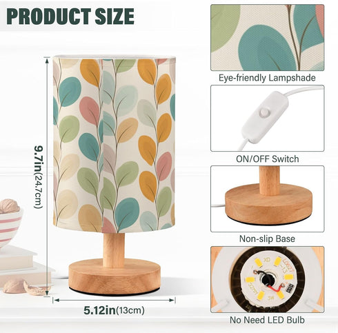 Aslsiy 70s (2) Bedside Table Lamp Pastel Color Retro Floral Kids Nightstand Lamp Night Light Fabric Shade for Bedroom