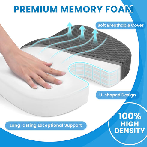 TushGuard Seat Cushion - Memory Foam Cushion for Office Chair, Car Seat, Airplane, Bleacher - Sciatica & Hip & Coccyx