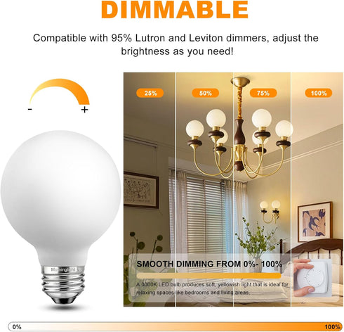 4 Pack G25/G80 Dimmable Bulbs 60W, E26 Bulb 60 3000K, 5W Bulb, E26 Bulbs 500LM MorningLight Globe LED Light LED Watt