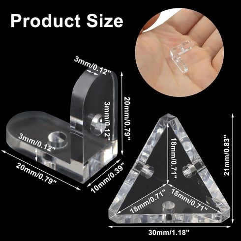 Piutouyar 20 Pack Acrylic Corner Brackets, Clear L-Shaped & Triangle Corner Brace Decorative Corner Brace Support Shelf