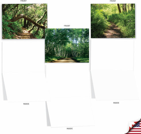 The Best Card Company - 20 Blank Landscape Nature Note Cards (4 x 5.12 Inch) - Nature Trails (10 Designs, 2 Each)