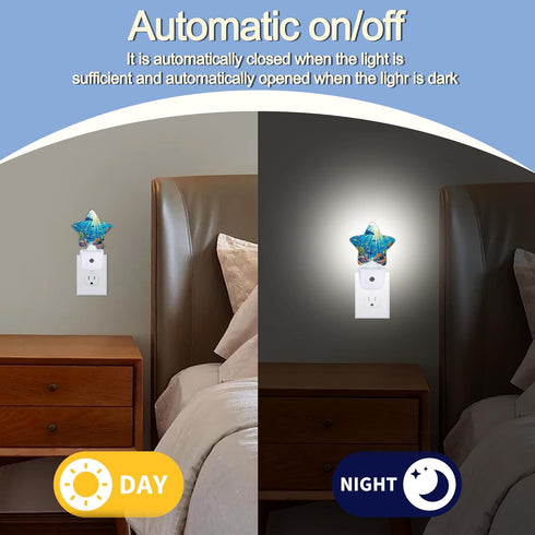 Gift,0.5W Underwater World Night Light,Sea Ocean Fish Plug-in Star Night Lights with Dusk-to-Dawn Sensor