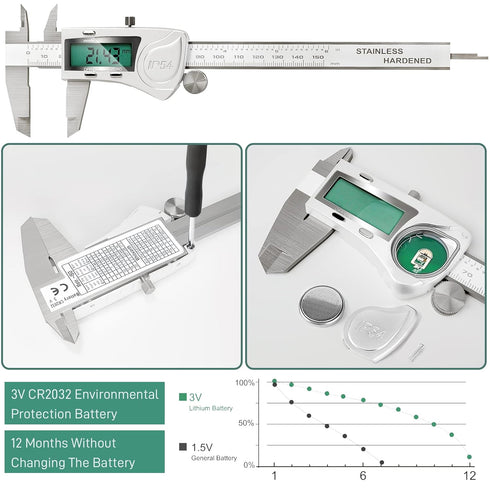 Electronic Digital Vernier Caliper, IP54 Waterproof Measuring Tool with Large LCD Screen (150mm/0-6 inch)