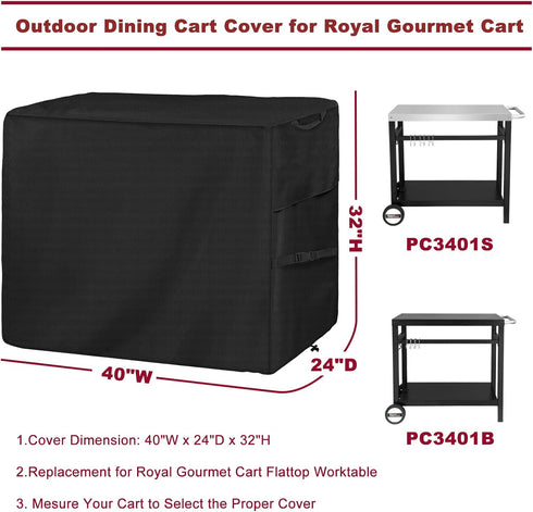 PC3401S PC3401B, 40 inch 600D Outdoor Dining Cart Cover for Royal Gourmet Cart Flattop Worktable for Outdoor Utility