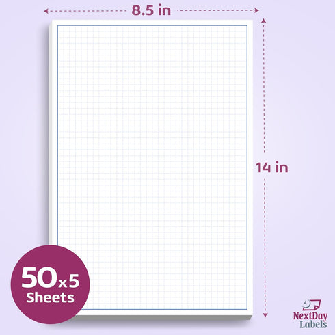Graph Paper Pad for Blueprint Drawings, 8.5x14 Quadrille Grid Paper, 50 Sheets (5-Pack)