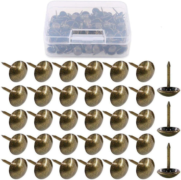 Hilitchi 200-Pieces 7/16''(11mm) Antique Brass Tacks Bronze Nail Pins Upholstery Nail Tacks Assortment Kit