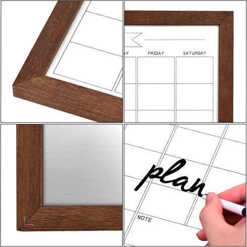TORASO Dry Erase Monthly Calendar Board, Magnetic Whiteboard for Wall, Solid Wood Walnut Brown Frame, 10.5"x 14.5"