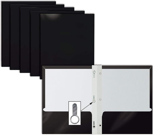 Better Office Products 25-Pack Glossy Black Paper Folders, 8.5 x 11-Inch, Letter Size with 3 Metal Prongs