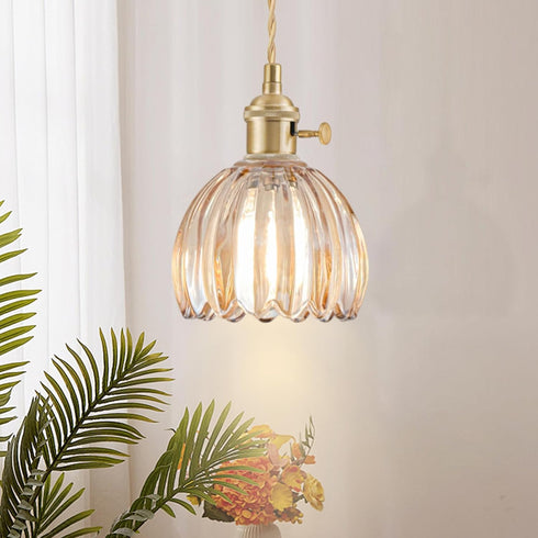 Mini Pendant Lights Kitchen Island, Small Adjustable Pendant Light Fixture with Amber Tulip Glass Lampshade, Vintage