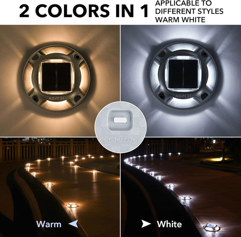 4 Pack, 2 AGPTEK Solar Driveway Lights Outdoor Color Modes LED Deck Dock Marine Waterproof Driveway Marker Lights