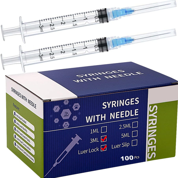 100Pack 3ml/cc with 23 G Safety Lab Supplies, Individually Wrapped