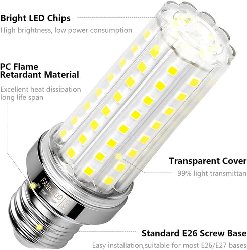 LED Corn Light Bulb, 150W Equivalent, 2000 Lumen, 6500K Cool Daylight, E26/E27 Base, Pack of 4