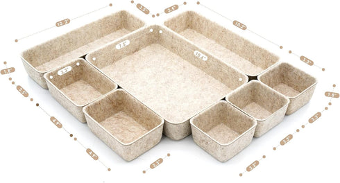 Welaxy Drawer Organizer Trays, Felt Storage Bins for Office Desk with Nordic Minimalism Design - 8-Piece Set