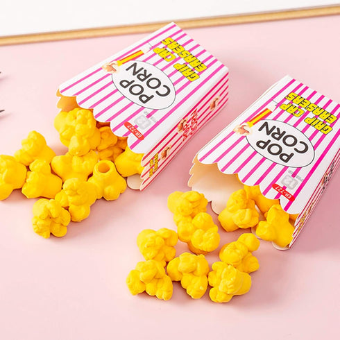Cute Popcorn Style Rubber Pencil Eraser Set - 4 Boxes for Kids, Students, School Office Supplies, Party Favors