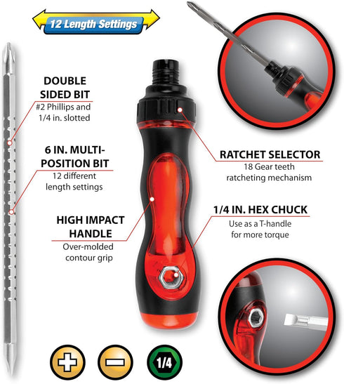 Performance Tool W9214 2-in-1 Ratcheting Screwdriver by Performance Tool