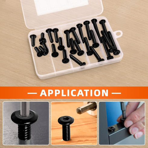 25 PCS Assortment Kit of 1/4-20 Flat Head Socket Head Screws, Stainless Steel 18-8 (304), Black Finish, Fully Threaded