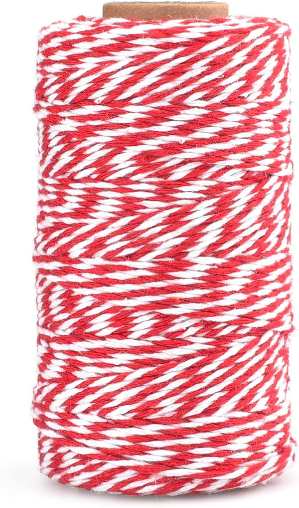 jijAcraft Red and White Twine String, 328 Feet Christmas Bakers Twine for DIY Crafts