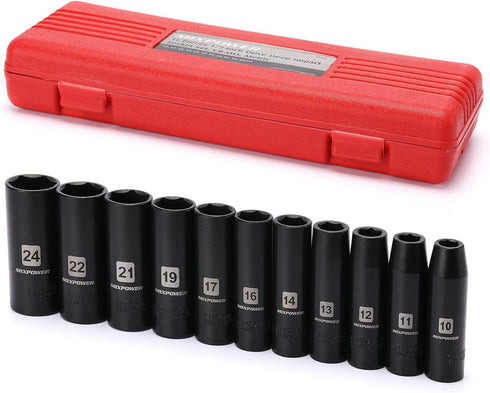 MIXPOWER 11-Piece 1/2-Inch Drive Deep Impact Socket Set, CR-V, Metric, 6 Point,