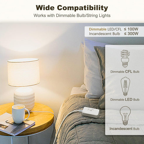 Dimmer 100 Dimmable 300 Incandescent/Halogen,3.3ft 1-Pack DiCUNO Table-Top Plug in Lamp Switch for Table/Floor Lamps