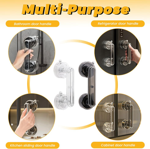 Huakaile 2 Pieces Transparent Suction Cup Handle for Sliding Glass Door, Hole-Free Waterproof Suction Grab Bars