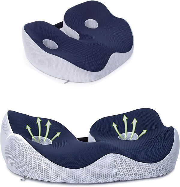 Memory Foam Tailbone Support Pillow - Office & Car Seat Sciatica Pain