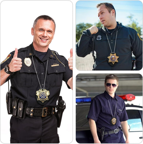 Thinp Badge Holder, Security Badge Holder Security Guard Cowhide Universal Holders Belt Clip,Metal Clip and Chain
