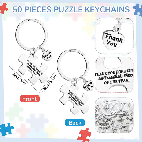 50 Set Teammates Sasylvia Welcome to The Team Appreciation Gift Puzzle Piece Keychain with Thank You Card Team