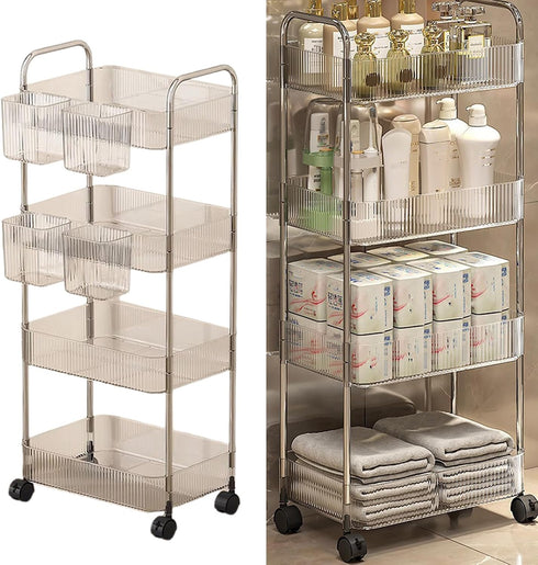Dtipbah Clear Rolling Beauty Storage Cabinet Multi Shelves Rolling Cart Organizers for Skincare Cosmetics Collection