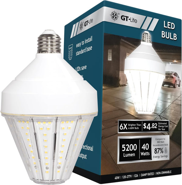 5200 Lumen LED Corn Cob Light Bulb, 40-watt, 300-watt Equivalent, Daylight 5000K, E26 Base, 1-Pack