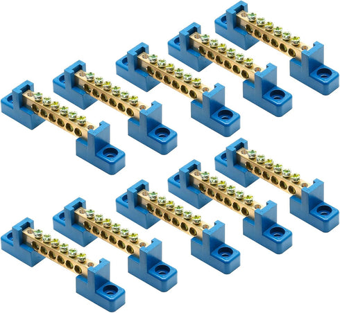 10Pcs Ground Bus Bar Terminal Block, Brass Electrical Grounding Bars Block