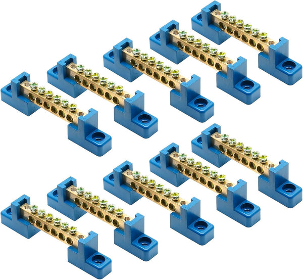 10Pcs Ground Bus Bar Terminal Block, Brass Electrical Grounding Bars Block