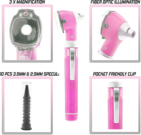 OdontoMed2011 Set 1 Bulb 'Mini Fiber Optic Otoscope Light Pink (Pocket Size) ENT Diagnostic + Extra Free Quality