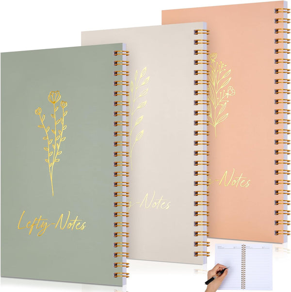 Lewtemi 3 Pieces Left Handed Notebook 8 x 5 Inch, Lefty Spiral Notebooks Wire Bound Paper, 50 Sheets/100 Pages for