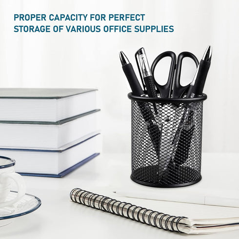 QYH Mesh Pen Cup Metal Pencil Holder for Desk 6 Packs Black Pen Organizer Office 3.54x3.93 Inch by QYH