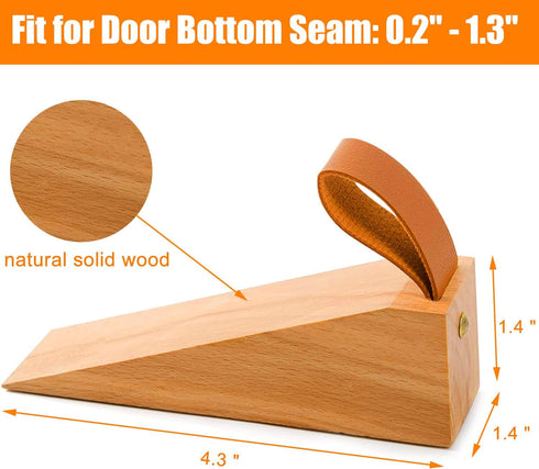 Wood Door Stopper, Solid Wooden Non-Slip Door Wedge, Sturdy Door Stopper Fit for Door Bottom Seam (0.2" - 1.3")