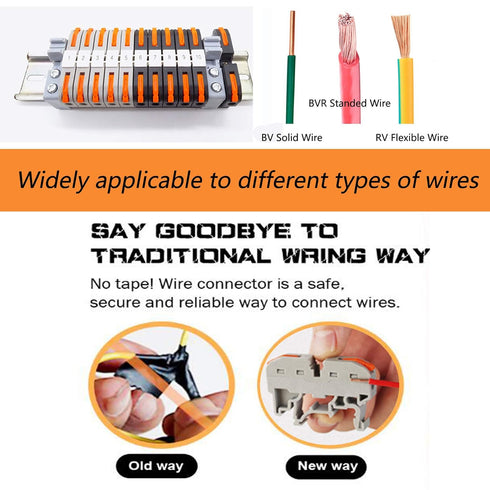 DIN Rail Terminal Blocks Kit with 20pcs Connectors, 2pcs Connection Bar, and Transparent Storage Box
