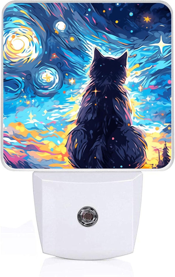 Black Cat Night Light, Plug-into Wall Starry Night Nightlight Lamp with Dusk