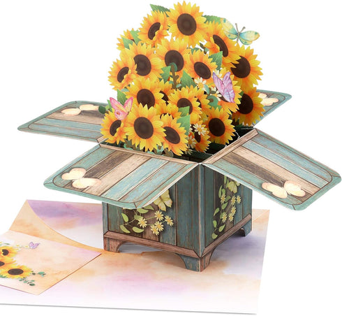 Giiffu 3D Sunflower Pop-Up Greeting Card, Birthday, Mother's Day, Thank You Card with Envelope
