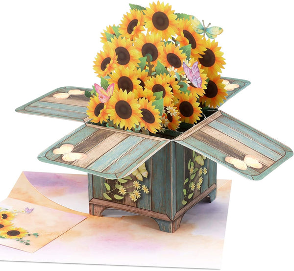 Giiffu 3D Sunflower Pop-Up Greeting Card, Birthday, Mother's Day, Thank You Card with Envelope