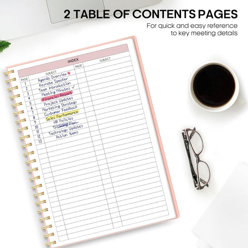 Meeting Notebook for Work Organization, 160 Pages Work Planner with Action Items, Agenda Planner, Pink