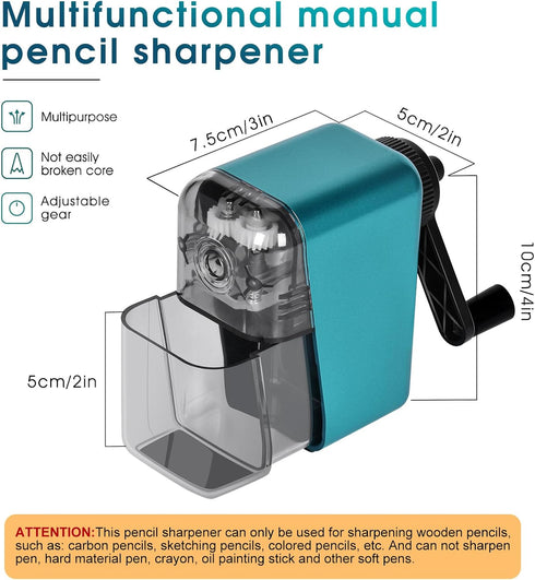 Manual Pencil Sharpener Hand Crank for Kids with Auto Stop Function, Charcoal Pencil Sharpener (Blue 1)