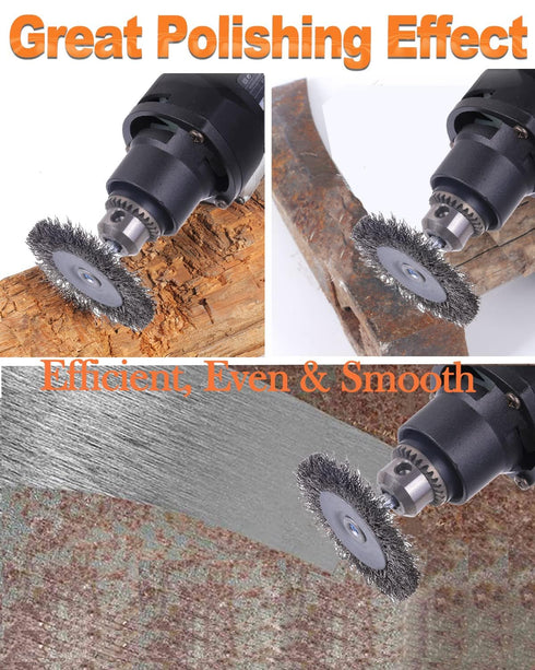 30 Pack 1/4-Inch 3 Rocaris Carbon Steel Wire Wheel Brush with Hex Shank, for Rust Removal, Corrosion and Scrub