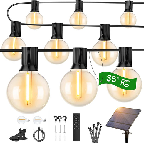 OHLUX 30FT Solar String Lights Outdoor, Waterproof Solar Patio Lights with Remote,