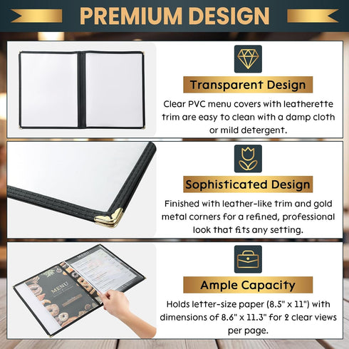 25 Pack 8.5 11 Inch (2 4 x Menu Covers, Various Style Menu Sleeves Clear View Menu Holder for Kitchen, Restaurant