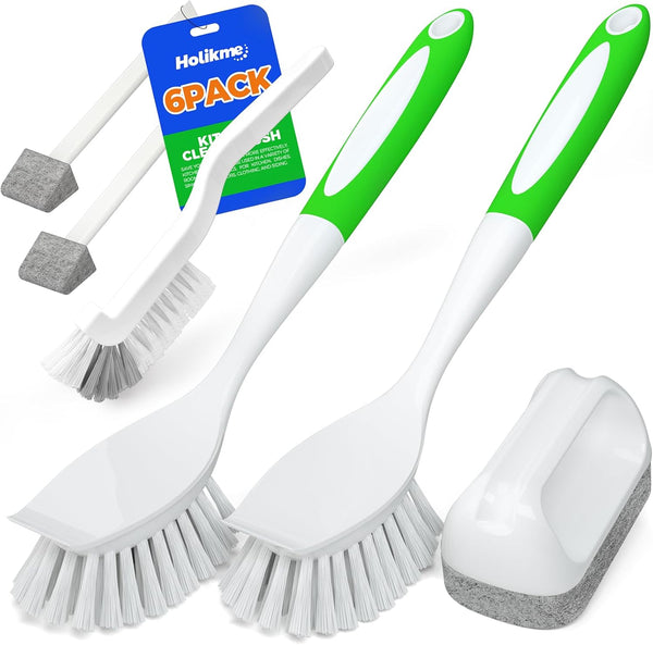 Holikme 6 Pack Dish Brush with Handle Kitchen Cleaning Brush Set for