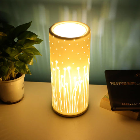 4.5 4.5 9.75 Inch Small Modern Ceramics Bedside Table Lamp, x x White Firework Style Nightstand Lamps, Side Table Lamps