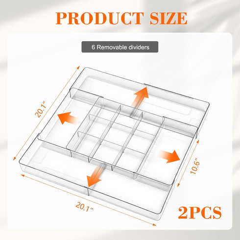 Briwooody 2 (Clear,15 Pcs Large Expandable Acrylic Drawer Organizers, Grid Adjustable Drawer, Dividers Organizer