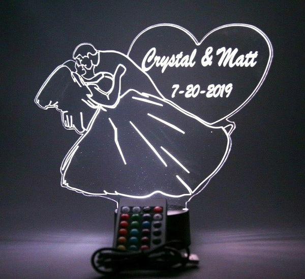 Wedding Couple Heart Love Night Light Up Lamp LED Stand Engraved Table