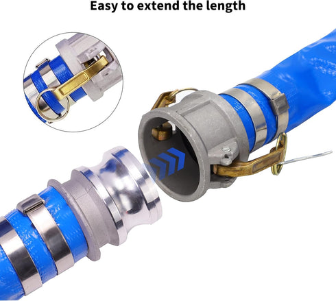 2" x 50ft PVC Lay Flat Discharge Hose with Heavy Duty Reinforced Pump Backwash Assembly, Aluminum Camlock C & E