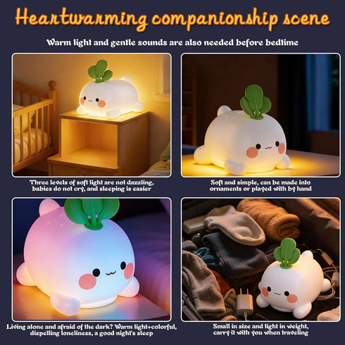 KERHAND Dimmable Carrot Silicone Night Light, Bluetooth Speaker & White Noise Machine, Touch Control Rechargeable Lamp
